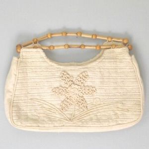 1970s Vintage Natural Cotton and Bamboo Large Clutch Purse / Coastal